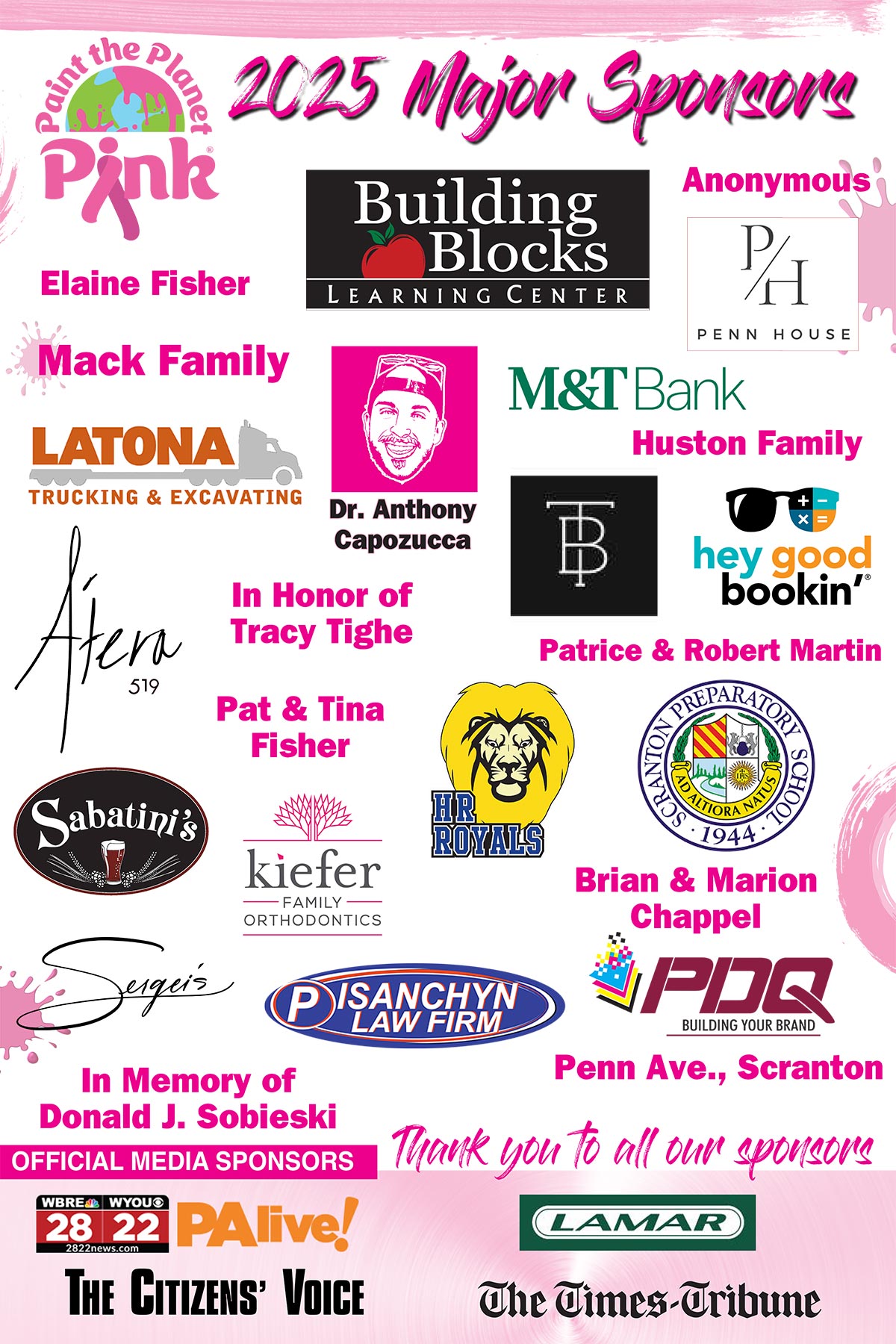 Paint the Planet Pink, Major Sponsors 2025